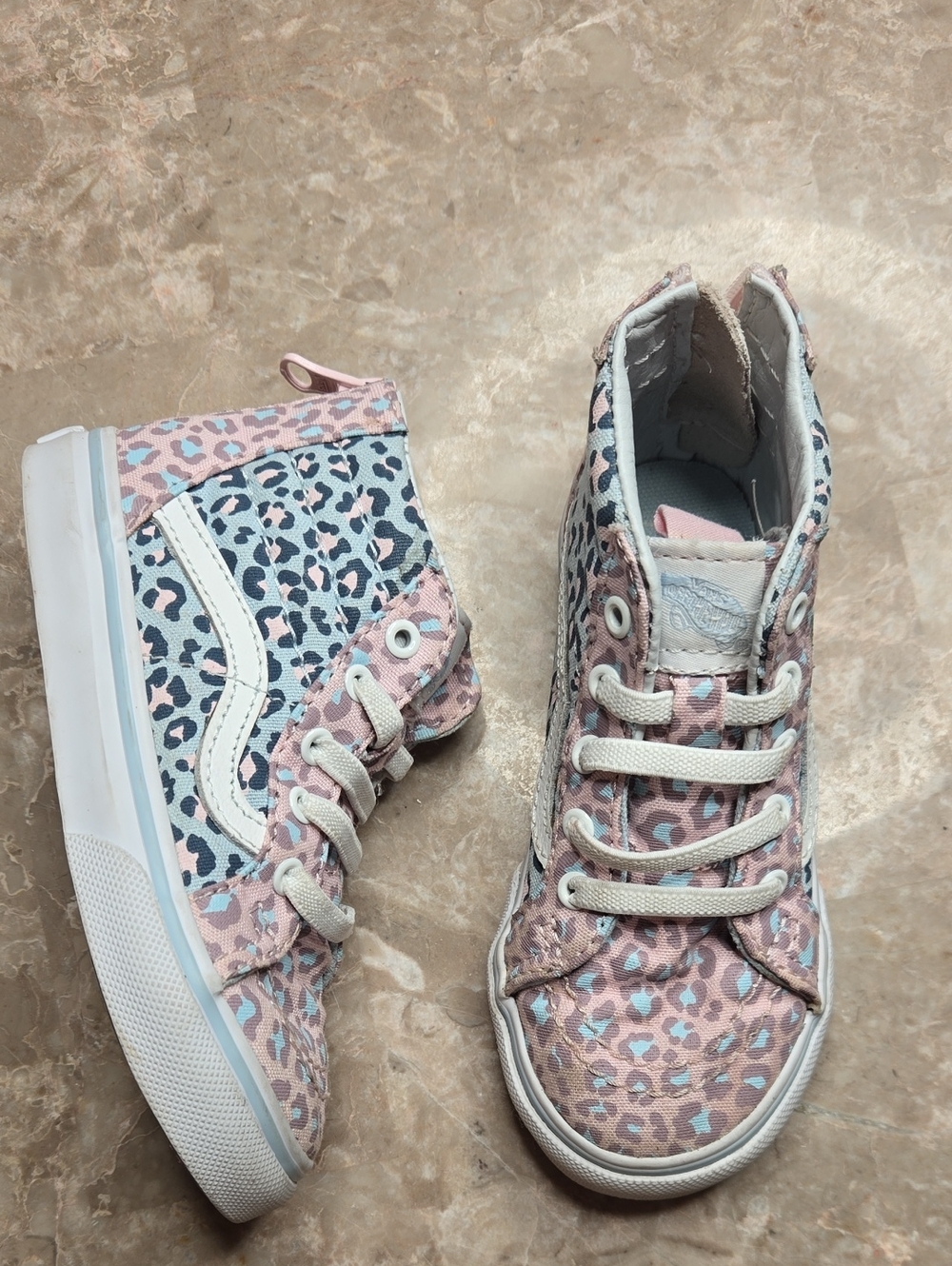 Vans Kids High Top Sneakers Pink Blue Leopard Print